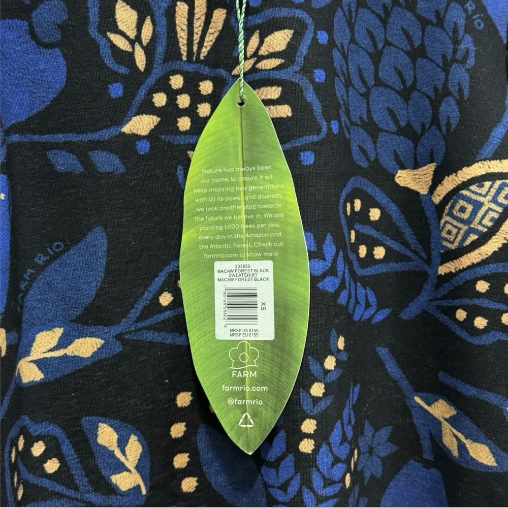 NWT FARM RIO Blue Macaw Forest‎ Sweatshirt Sz XS - Picture 5 of 10